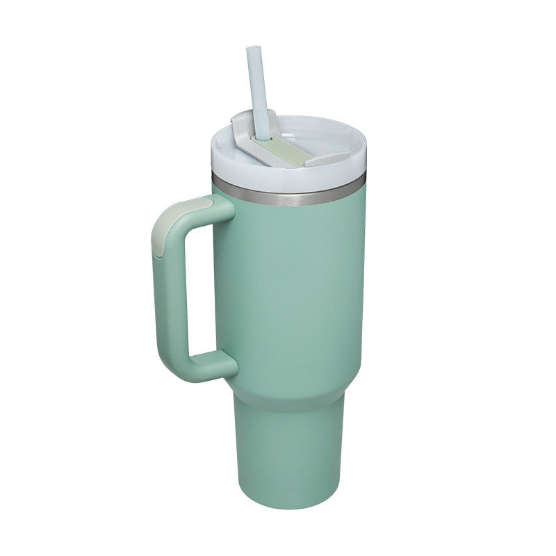 40 oz insulated tumbler with handle in mint green with white lid and straw by Hangzhou Jingqian