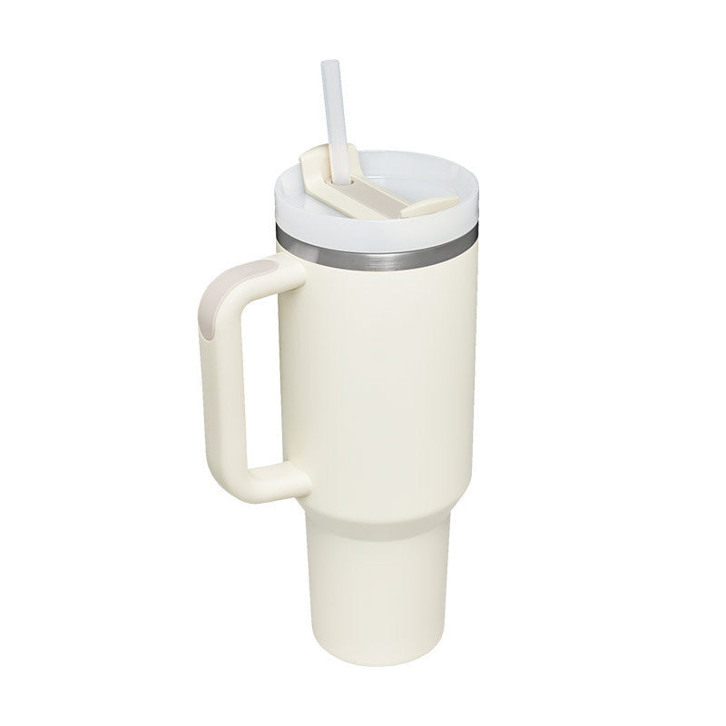 40 oz insulated tumbler with handle in white with lid and straw by Hangzhou Jingqian