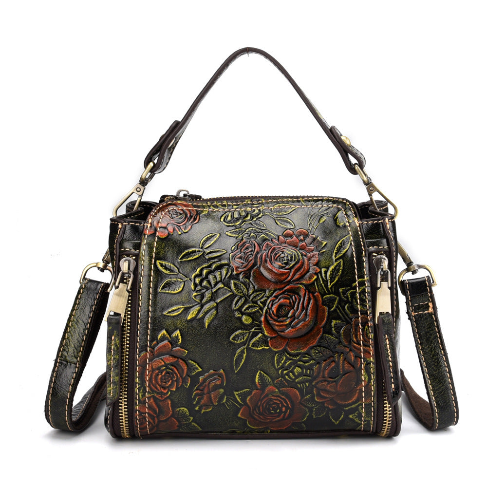 American designer leather handbag shoulder bag for women with embossed floral pattern by Hangzhou Jingqian