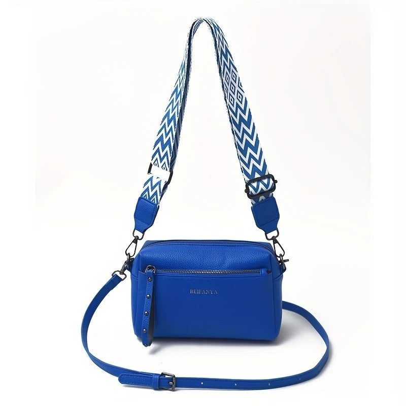 Blue small crossbody bag with stylish adjustable shoulder bag women strap and zippered compartments
