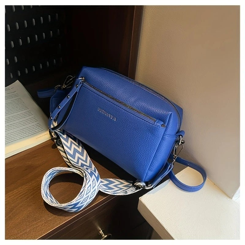 Blue small crossbody bag with stylish adjustable shoulder bag women strap and front zipper pocket