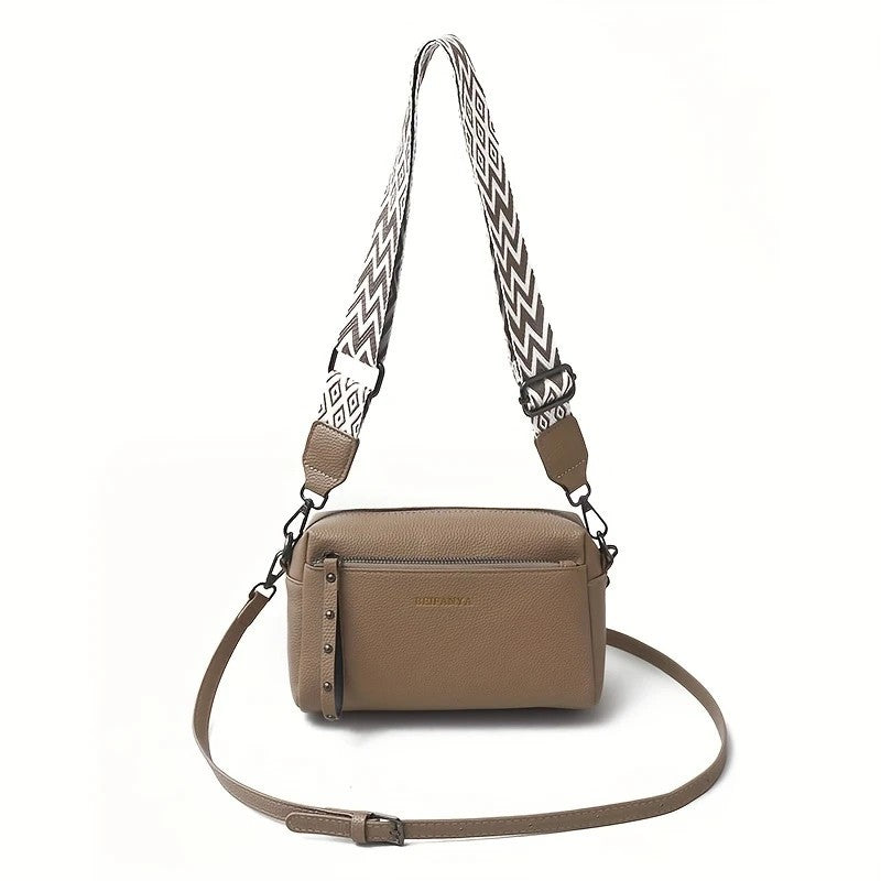 Brown small cross body bag with stylish adjustable shoulder bag women strap in zigzag pattern