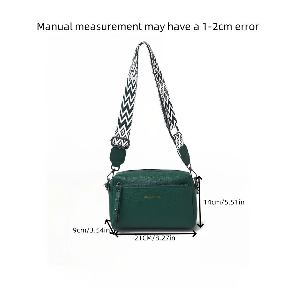 Stylish adjustable shoulder bag women small crossbody bag in dark green with patterned strap