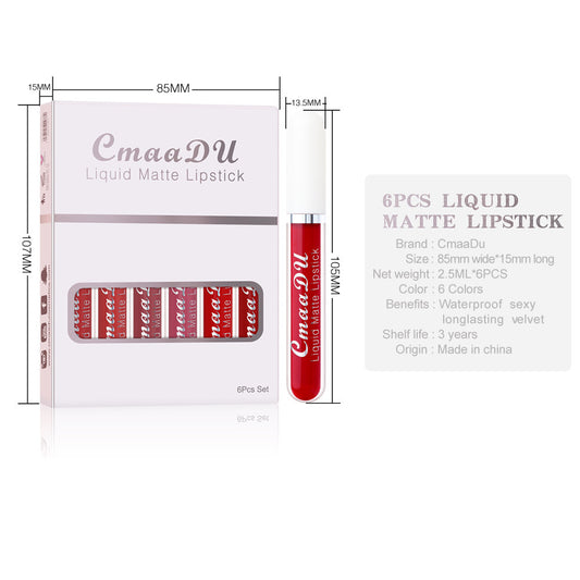 Yiwu Renfan matte non-stick lipstick set with 6 waterproof liquid matte lipsticks in red shades