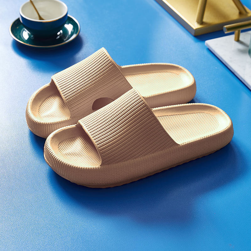 Beige couple slippers by Hangzhou Jingqian, comfortable indoor house slides with textured straps and cushioned soles