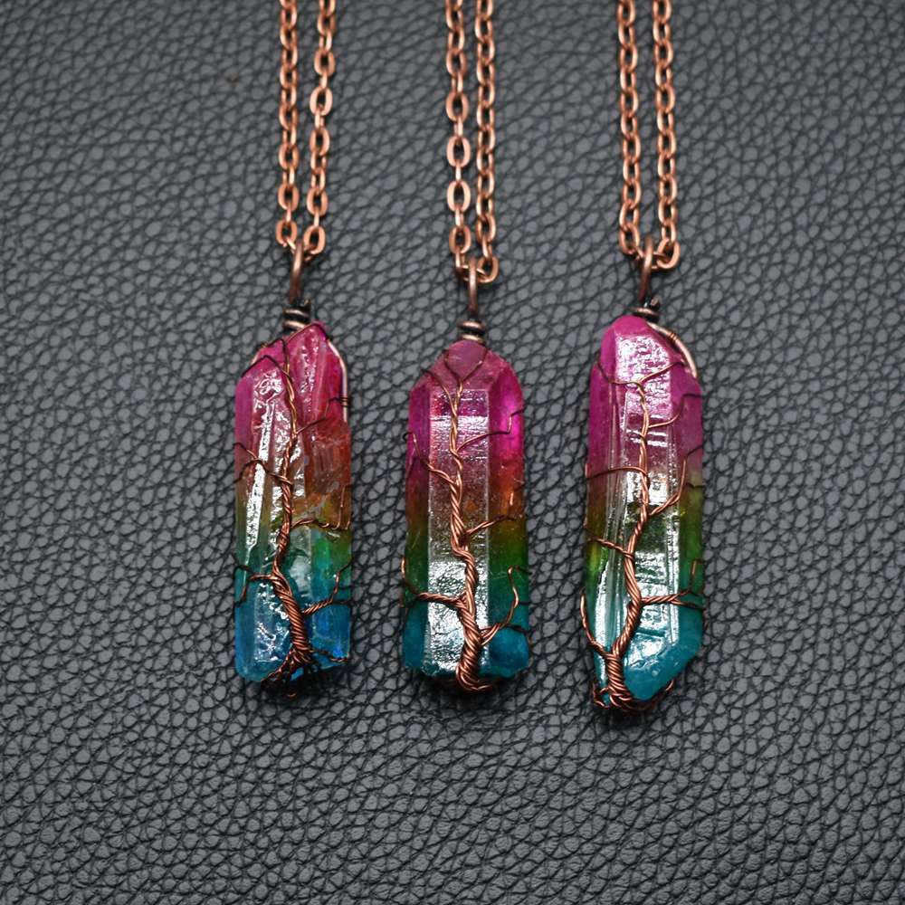 Hangzhou Jingqian fashion necklace featuring rainbow stone jewelry for wellness with copper wire wrap