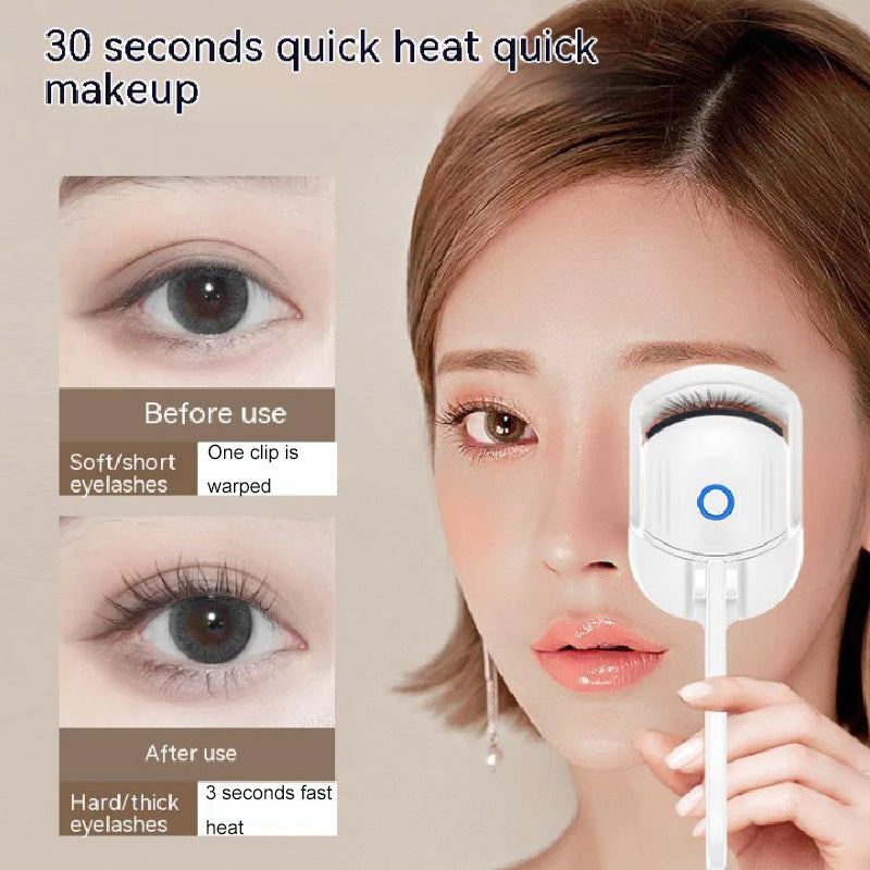 Popmarket electric heated eyelash curler Comb Eye Lash Long Lasting Eyelashes Cur demo before and after use