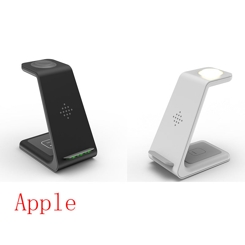 Black and white 3 in 1 wireless charging station for Apple devices with sleek modern design