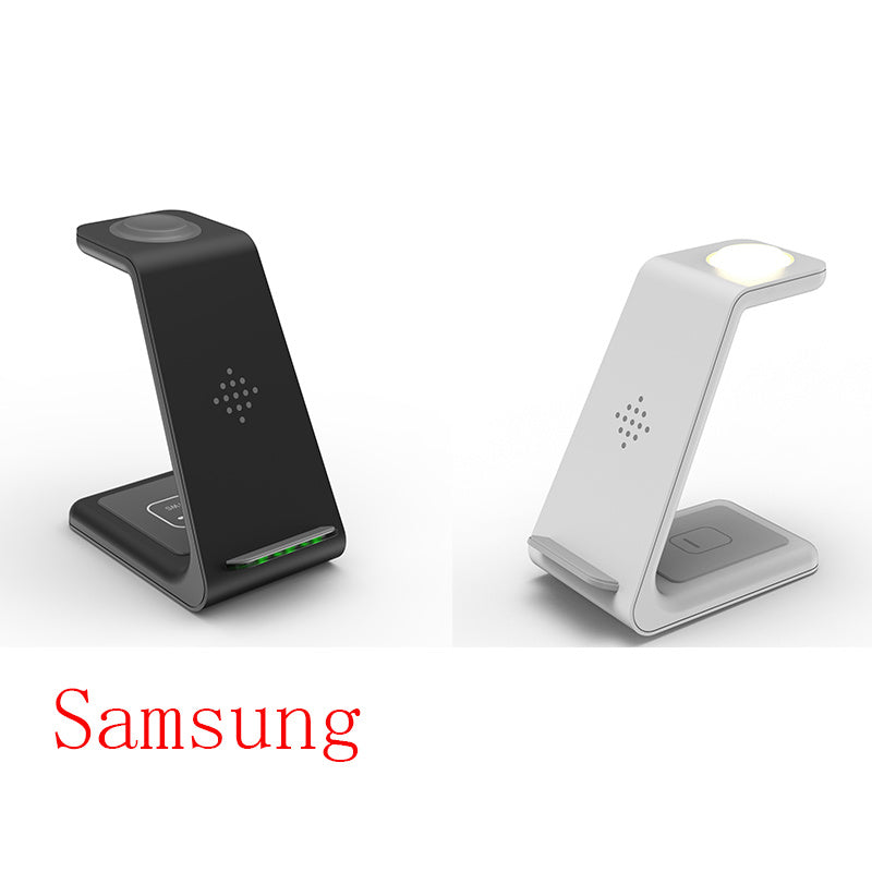 Black and white 3 in 1 wireless charging station with fast charging for multiple devices
