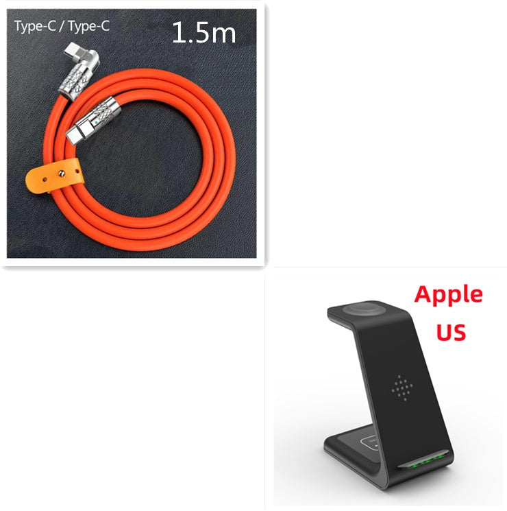 3 in 1 wireless charging station with sleek black design and compatible Type-C charging cable