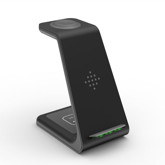 Black 3 in 1 wireless charging station by Hangzhou Jingqian with sleek modern design and LED indicators