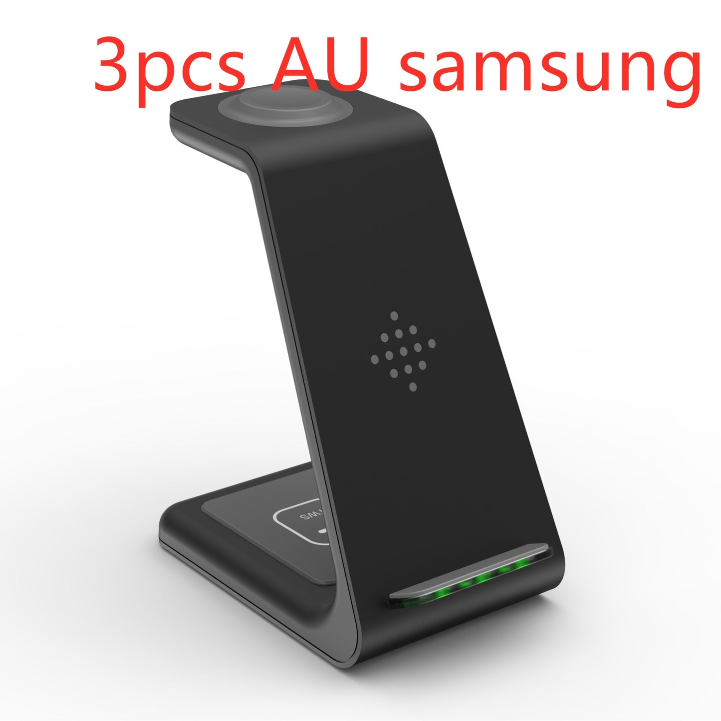 Black 3 in 1 wireless charging station with angled stand for fast wireless device charging