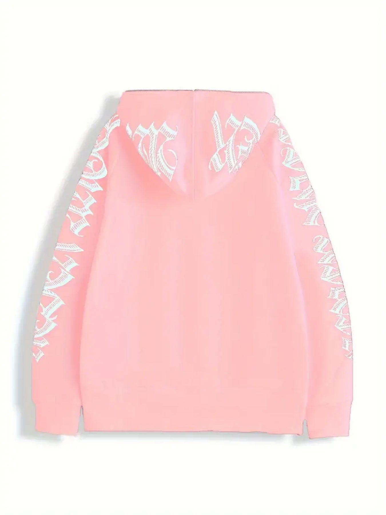 Pink Gothic Punk Hoodie for Women featuring stylish graphic lettering on sleeves