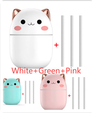 Hangzhou Jingqian cute cat air humidifier in white green and pink with replacement wicks compact desk humidifier