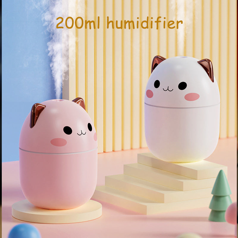 Hangzhou Jingqian cute cat air humidifier duo pink and white 200ml emitting mist with LED base