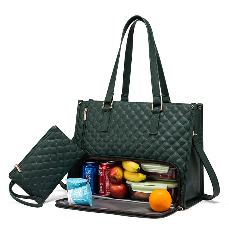 Hangzhou Jingqian women's green quilted lunch box purse with leak-proof laptop tote bag design and insulated compartment