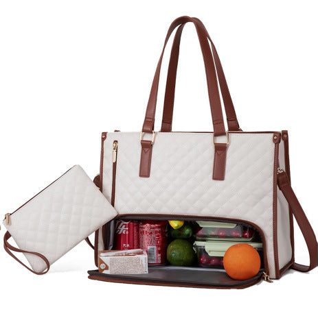 Hangzhou Jingqian women's leak-proof laptop tote bag with large insulated lunch box compartment and matching pouch