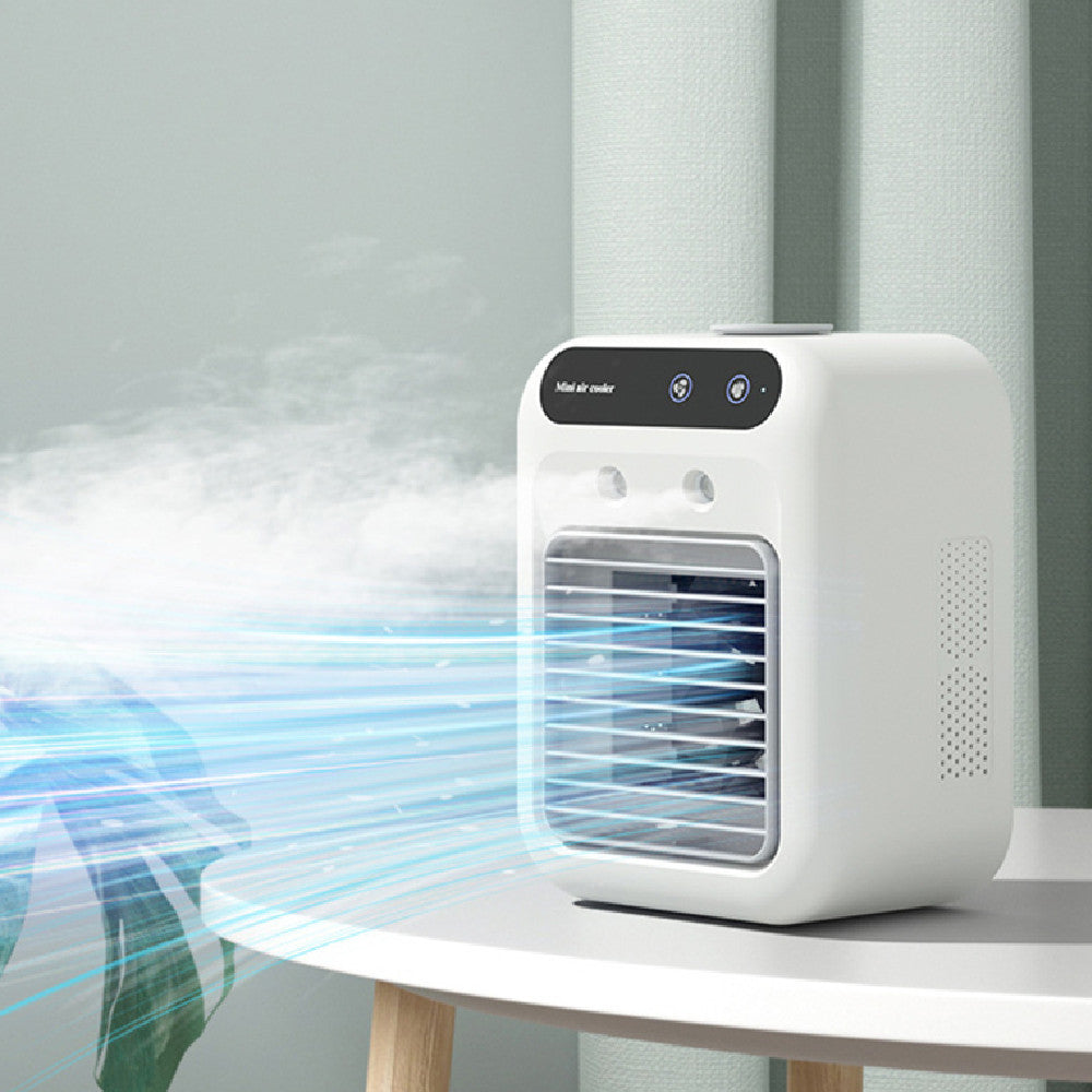 Hangzhou Jingqian portable air conditioner on table showing cool airflow energy efficient air conditioner alternative