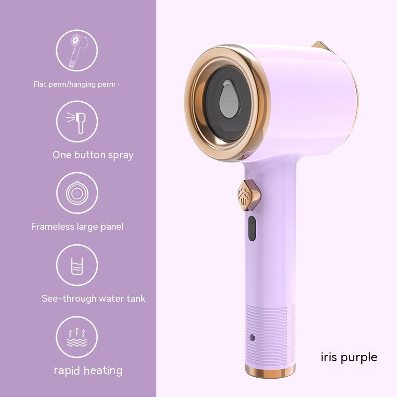 Iris purple mini handheld garment steamer with one button spray and see-through water tank