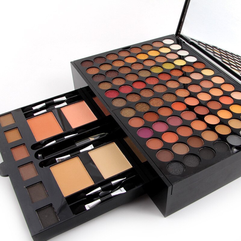 Yiwu Renfan 180 color eyeshadow palette with blush set and dual applicators in black case
