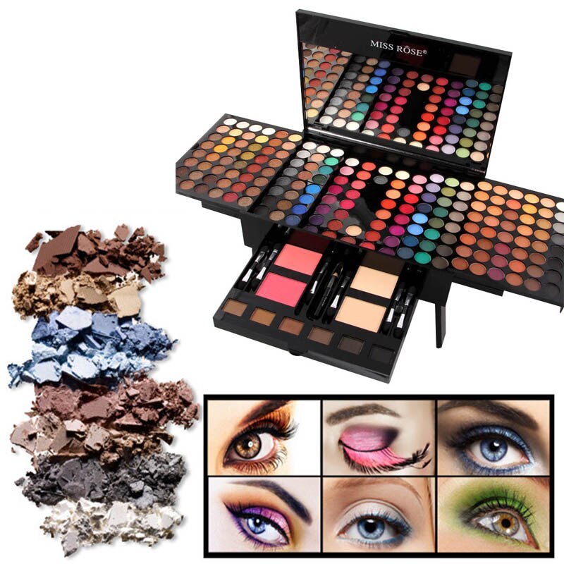 Yiwu Renfan 180 color eyeshadow palette with blush set and piano-style case featuring vibrant shades