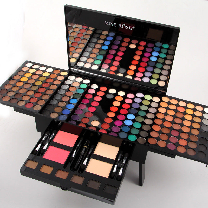 Miss Rose 180 color eyeshadow palette with multiple shades and blushes in a piano-style case