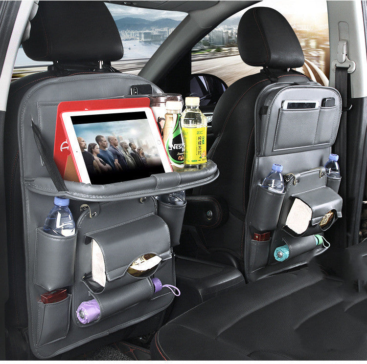 Multifunction car seat tray organizer hanging bag waterproof with tablet holder and multiple storage pockets