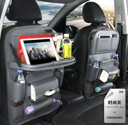 Multifunction car seat tray organizer hanging bag waterproof with storage compartments for bottles tablets and accessories