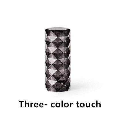 Nordic crystal lamp for bedroom with geometric pattern and three-color touch control