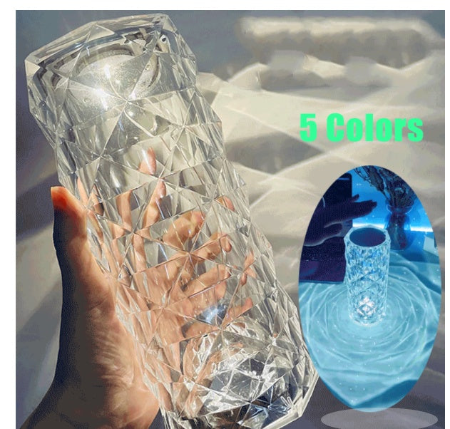 Nordic crystal lamp for bedroom with USB rechargeable design and five color lighting options