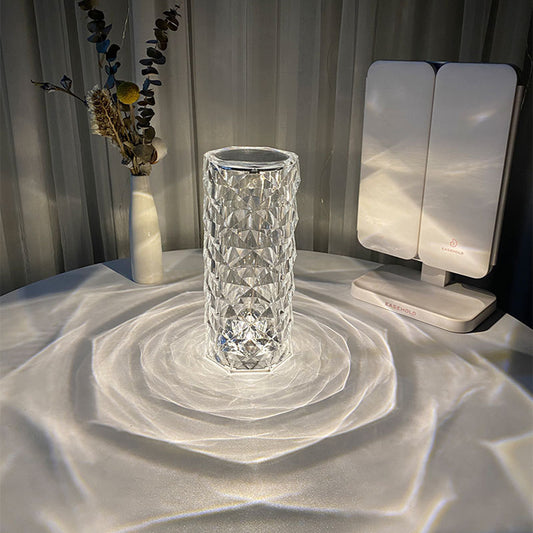 Nordic crystal lamp for bedroom on table creating decorative light patterns