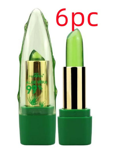 Yiwu Renfan aloe vera color changing lipstick gel in green with transparent aloe vera shaped cap six pieces