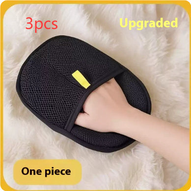Black pet hair remover mitt glove with mesh design for deshedding dogs and cats