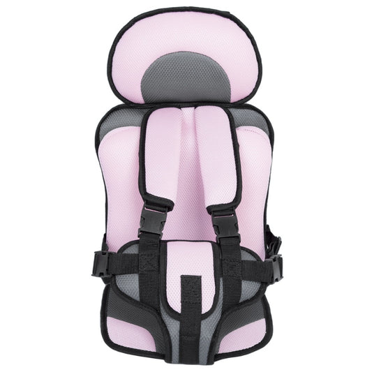 Box of Pandora portable baby car seat in pink and gray with safety harness and padded support