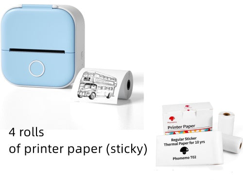 Hangzhou Jingqian portable mini label printer in blue with 4 rolls of sticky thermal printer paper