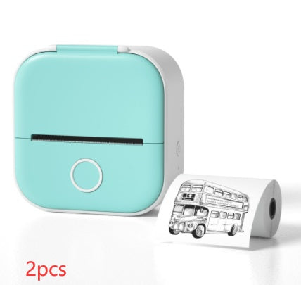 Hangzhou Jingqian portable mini label printer in teal with printed black and white bus label