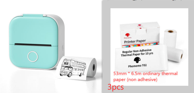 Hangzhou Jingqian portable mini label printer in mint green with thermal paper rolls for printing labels