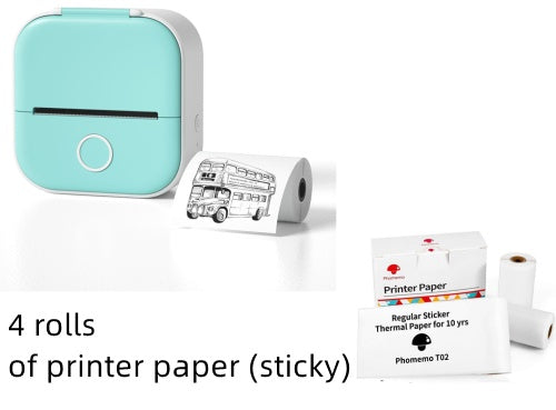 Hangzhou Jingqian portable mini label printer in turquoise with four rolls of sticky thermal printer paper