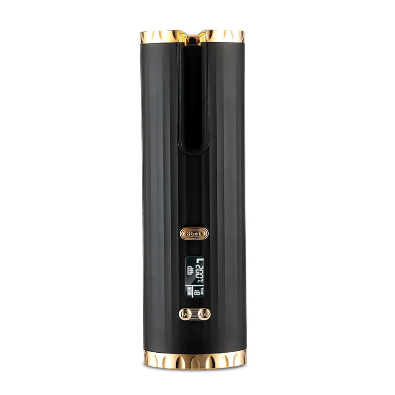 Yiwu Renfan rechargeable automatic hair curler portable hair curling iron with LCD display in black and gold
