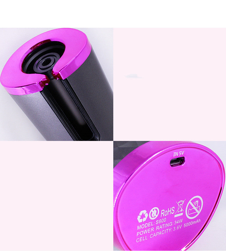 Yiwu Renfan rechargeable automatic hair curler in black and purple with USB charging port and LCD display