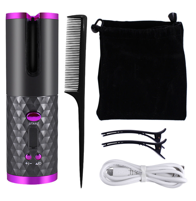 Yiwu Renfan rechargeable automatic hair curler with comb clips USB cable and storage pouch