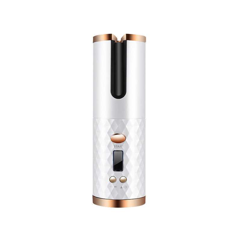 Yiwu Renfan women portable rechargeable automatic hair curler with LCD display in white and rose gold