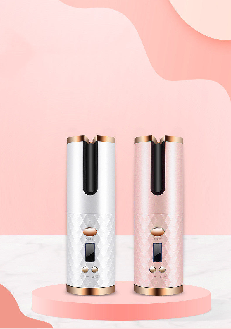 Yiwu Renfan women portable rechargeable automatic hair curler in white and pink with LCD display