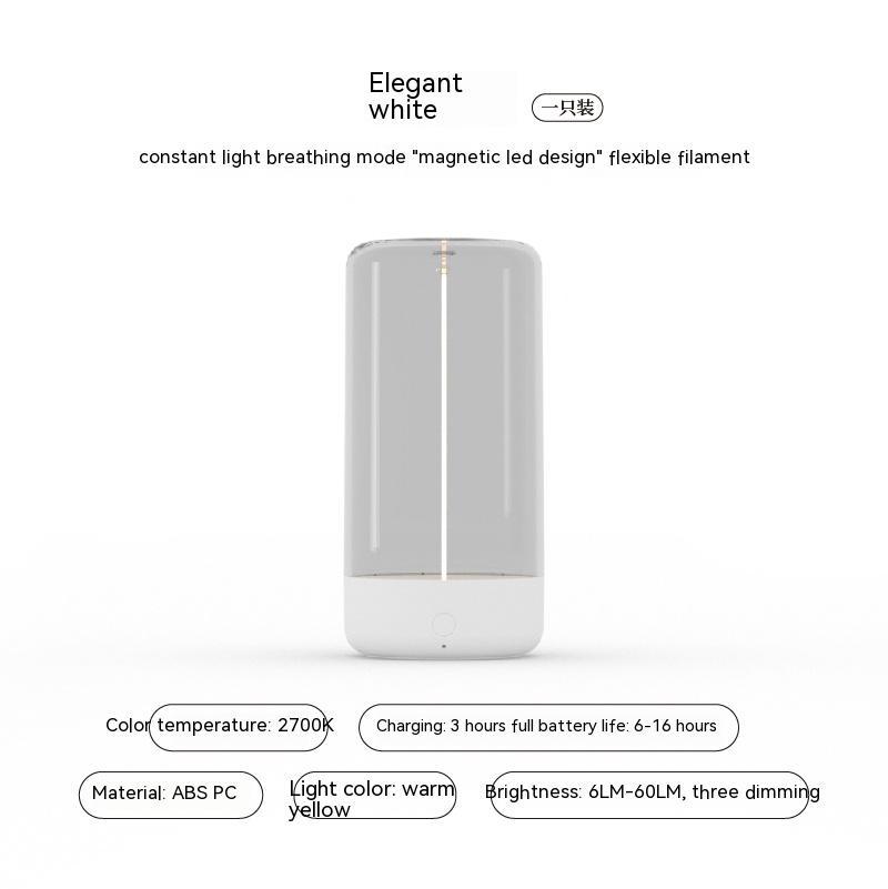 Elegant white portable night light rechargeable night lamp with Type-C fast charging and warm yellow light