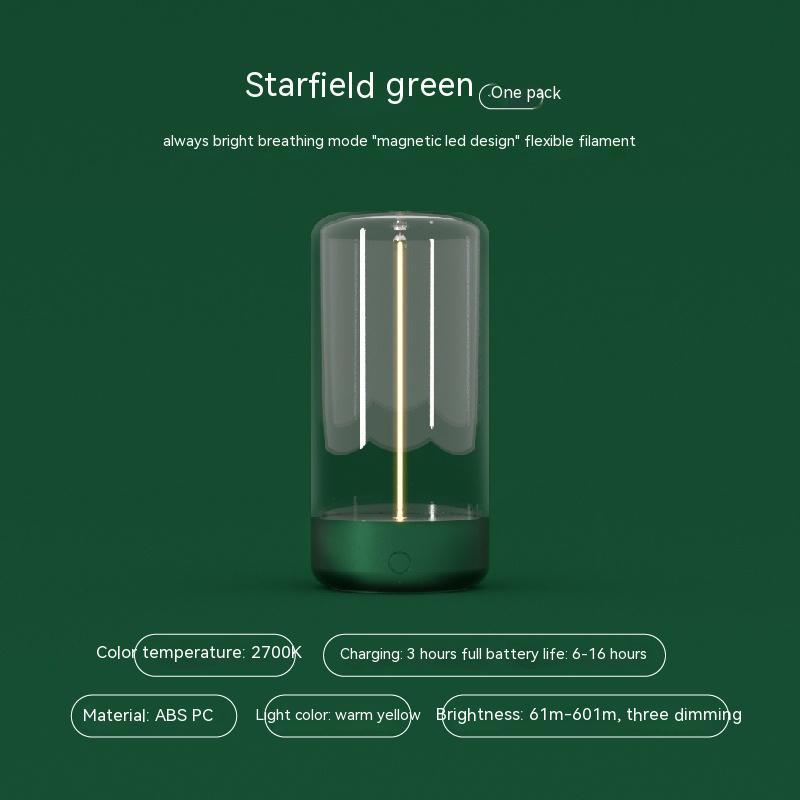 Rechargeable night lamp with Type-C featuring starfield green portable night light with warm yellow LED filament