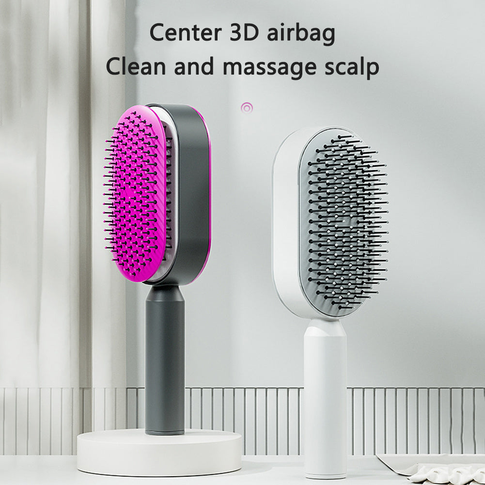 Yiwu Renfan self cleaning hair brush with center 3D airbag for scalp cleaning and massage