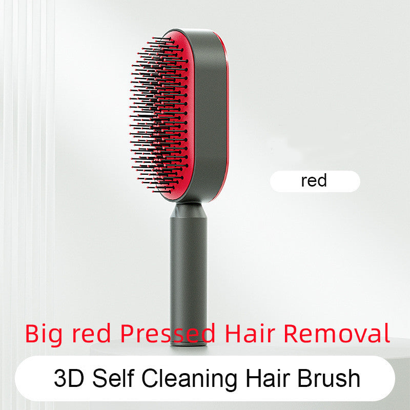 Yiwu Renfan red 3D self cleaning hair brush for cleaning hair loss with airbag massage