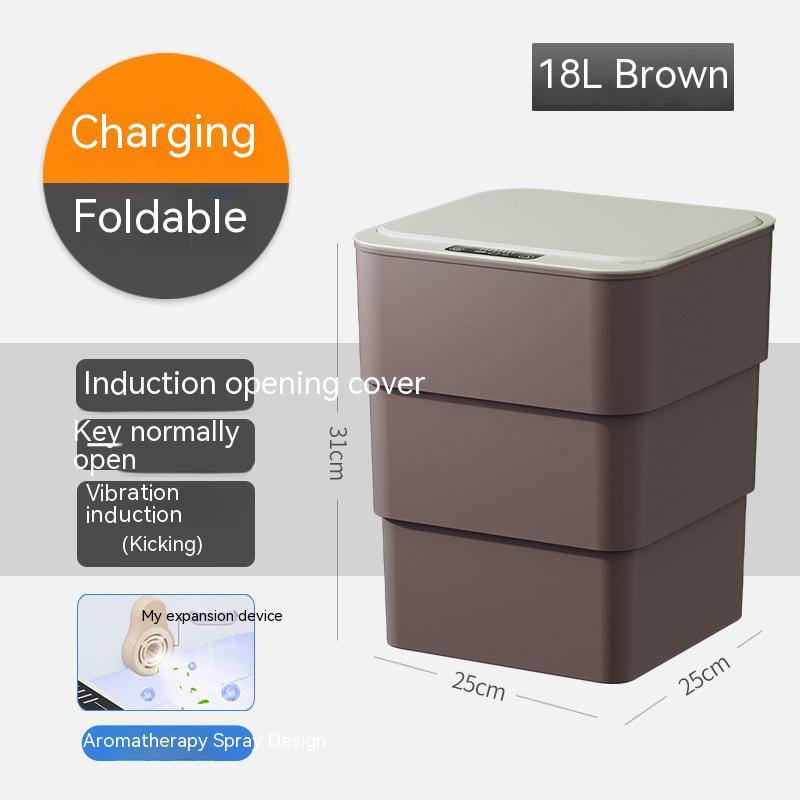 Yiwu Renfan smart trash bin for bathroom 18L brown foldable with induction opening and charging feature