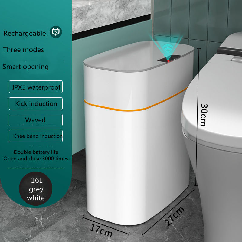 Yiwu Renfan smart trash bin for bathroom with 16L capacity white rechargeable dustbin with motion sensor