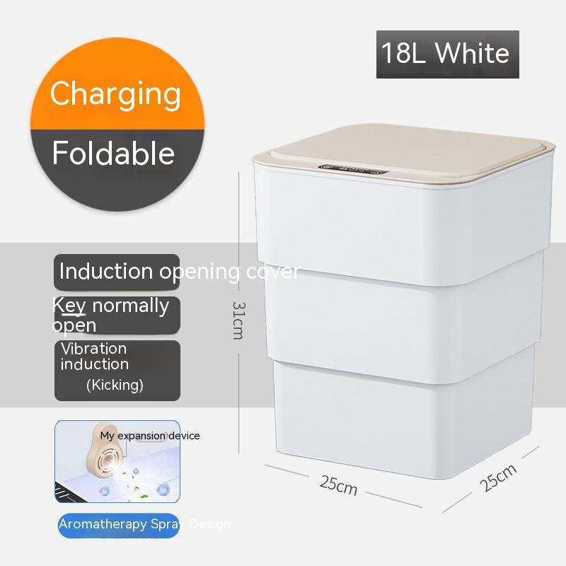 Yiwu Renfan smart trash bin for bathroom 18L white foldable with induction opening and aromatherapy spray